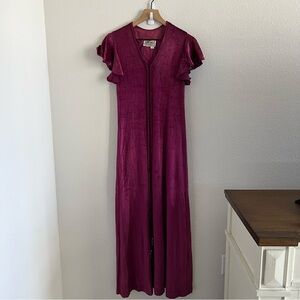 Vintage Corky Craig California Maroon Velour Dress Maxi Small